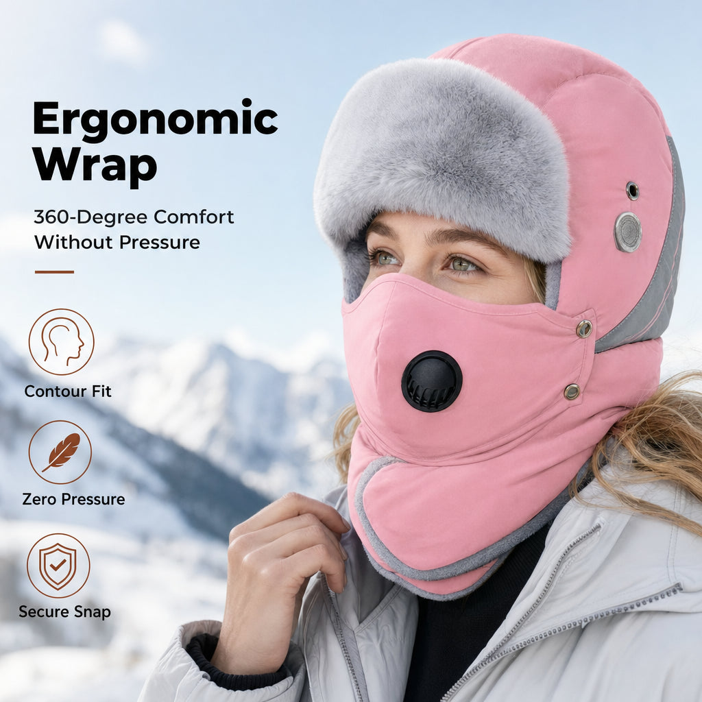 Windproof Winter Thermal Trapper Hat with Integrated Face Mask