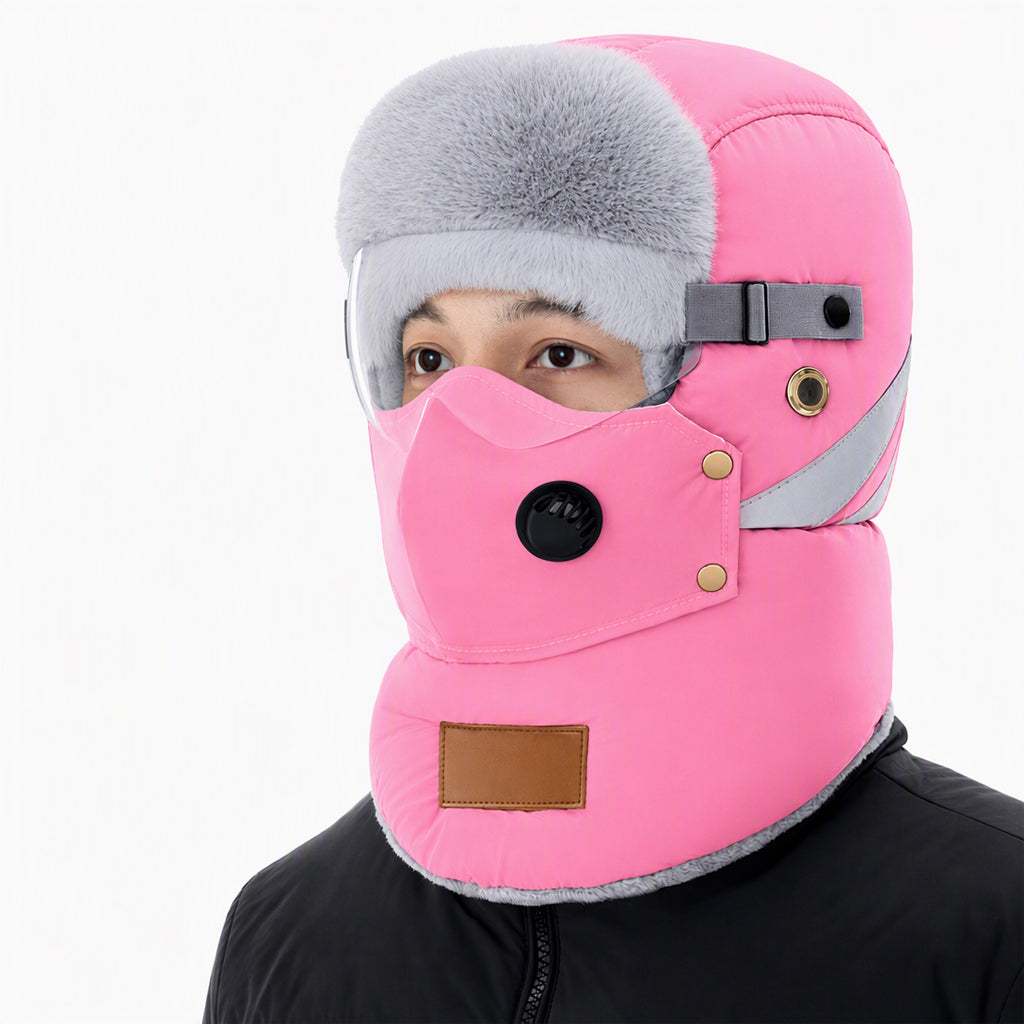 Windproof Winter Thermal Trapper Hat with Integrated Face Mask