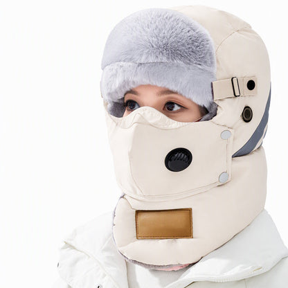 Windproof Winter Thermal Trapper Hat with Integrated Face Mask