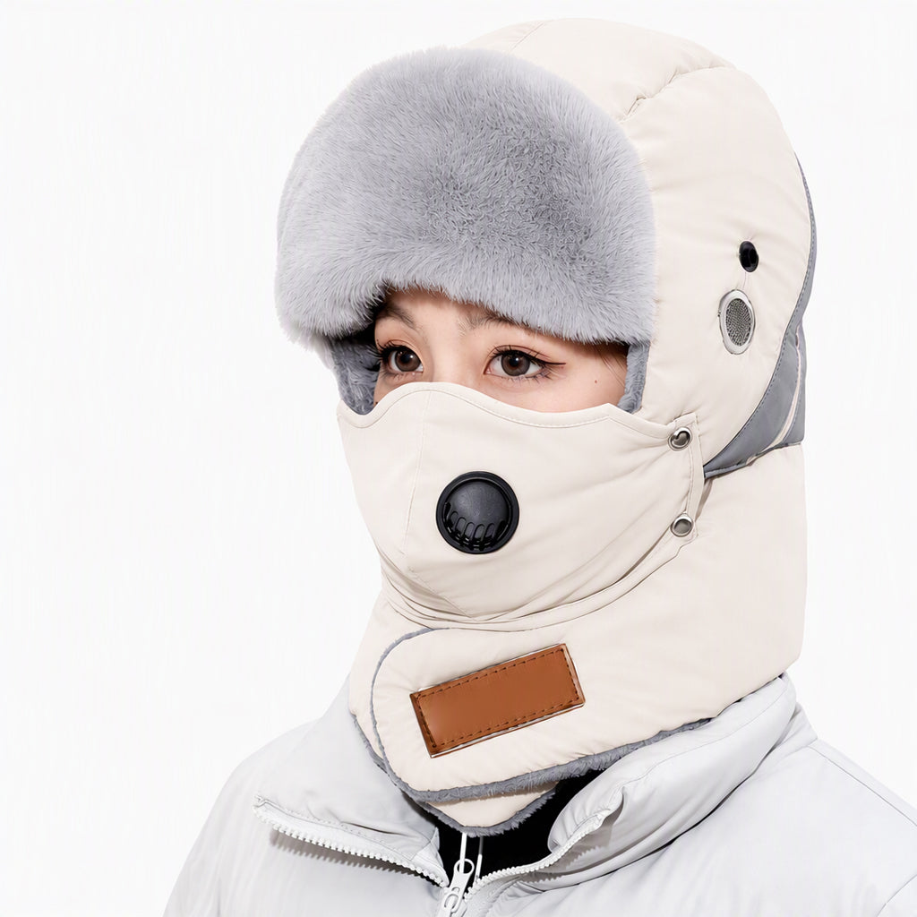 Windproof Winter Thermal Trapper Hat with Integrated Face Mask