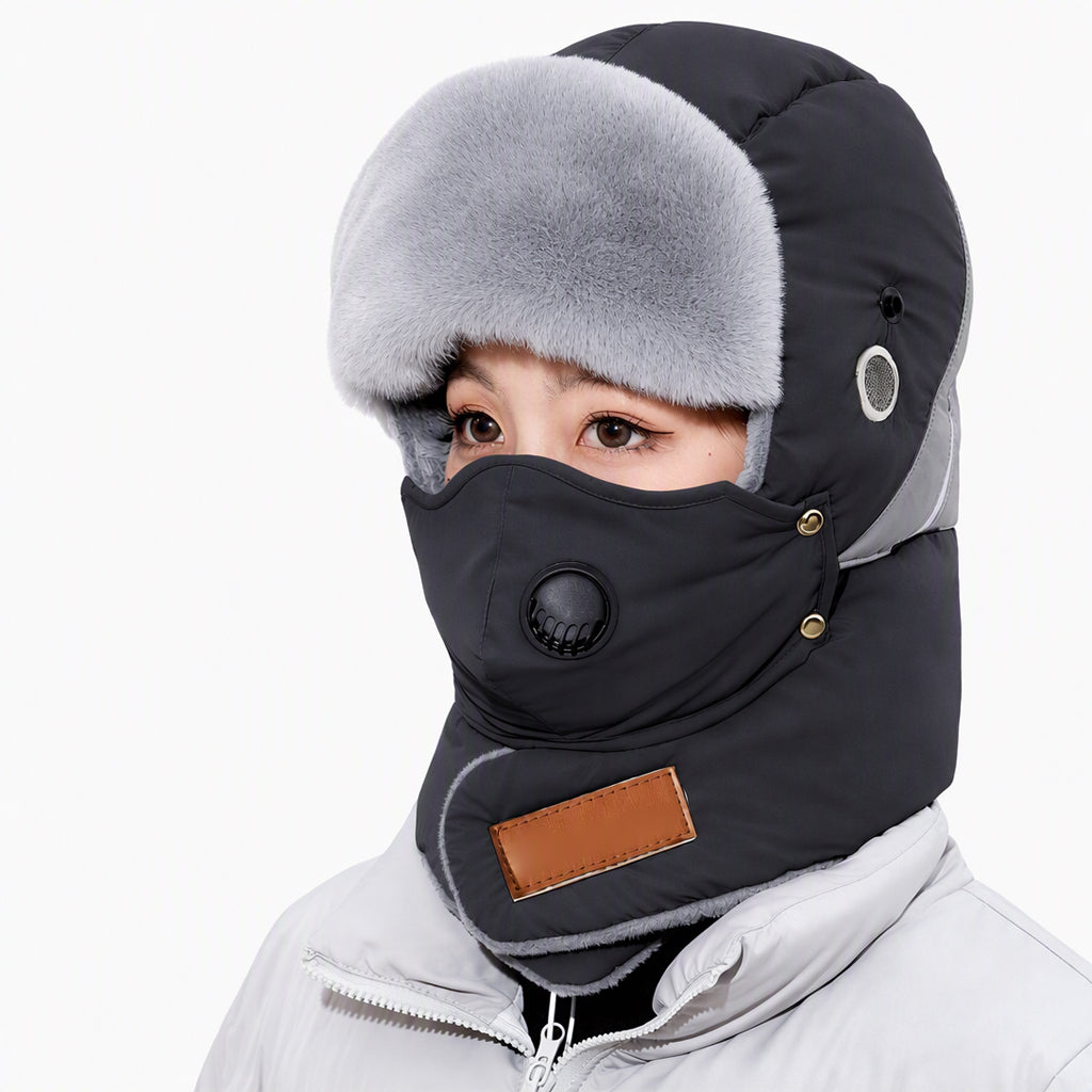 Windproof Winter Thermal Trapper Hat with Integrated Face Mask