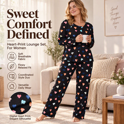 ❤️Women's Heart Print Long Sleeve Pajama Set🌸