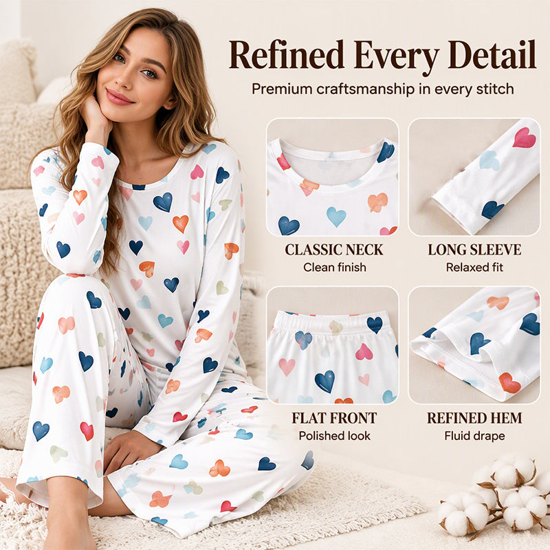 ❤️Women's Heart Print Long Sleeve Pajama Set🌸