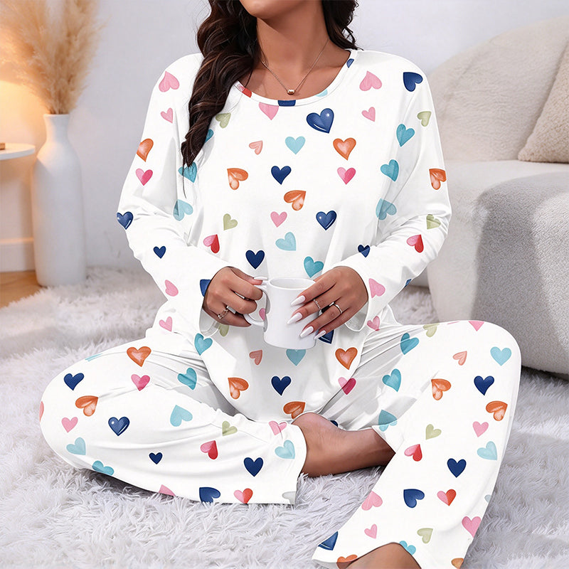 ❤️Women's Heart Print Long Sleeve Pajama Set🌸