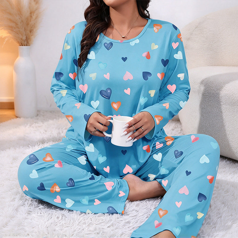 ❤️Women's Heart Print Long Sleeve Pajama Set🌸