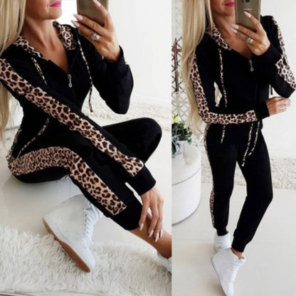 🌸Hot Sale 50% OFF✨Women's Leopard Print Long Sleeve Zipper Sweatshirt and Pants Set