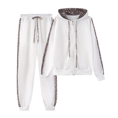 🌸Hot Sale 50% OFF✨Women's Leopard Print Long Sleeve Zipper Sweatshirt and Pants Set