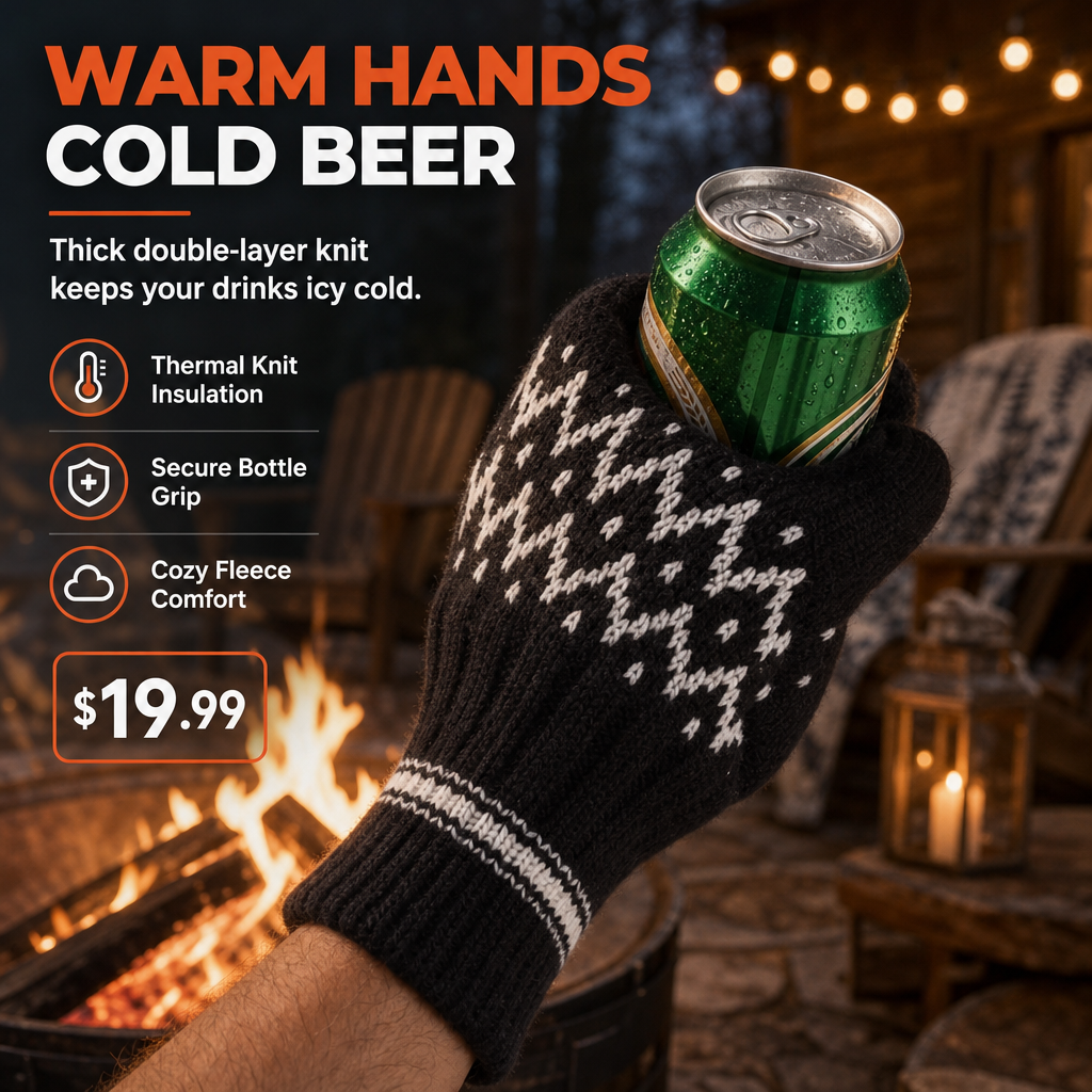 Knit Beer Mitt Drinking Glove for Holding Beer Bottles and Cans