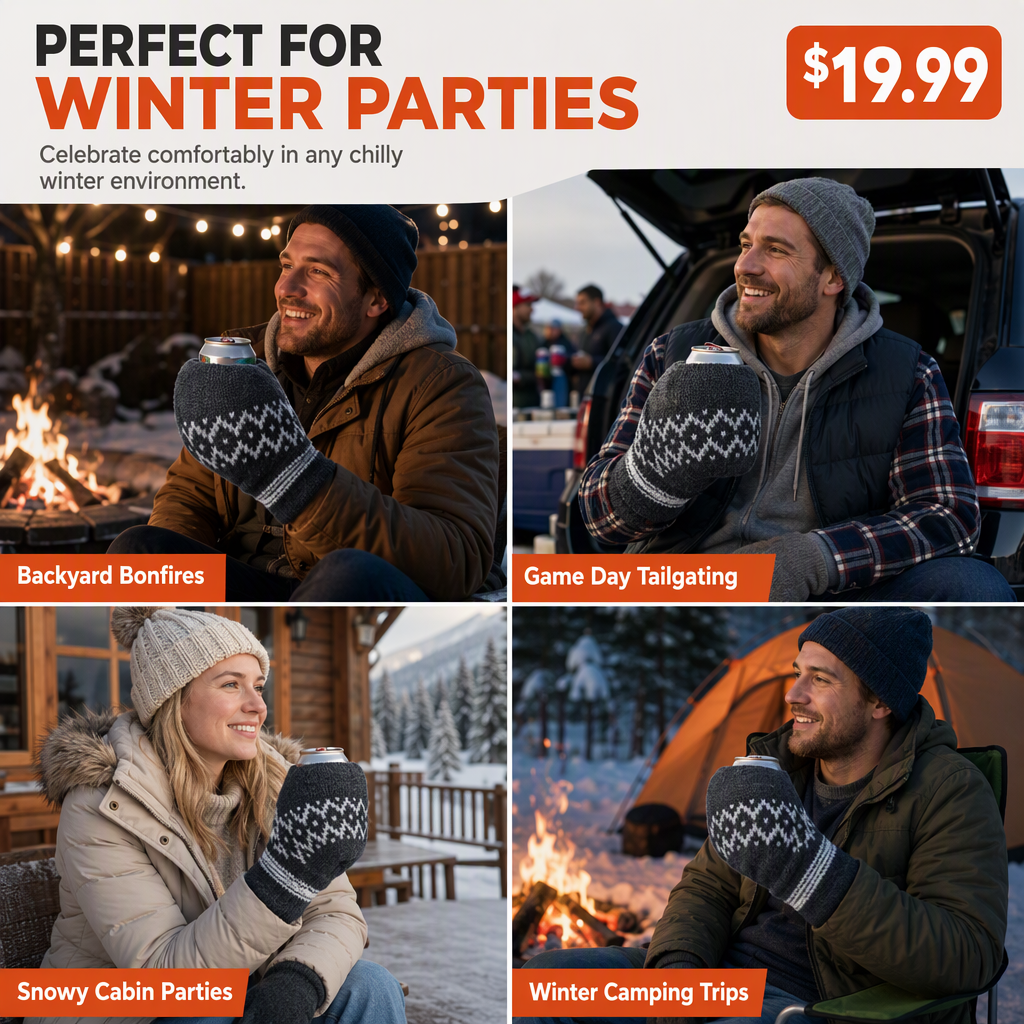Knit Beer Mitt Drinking Glove for Holding Beer Bottles and Cans