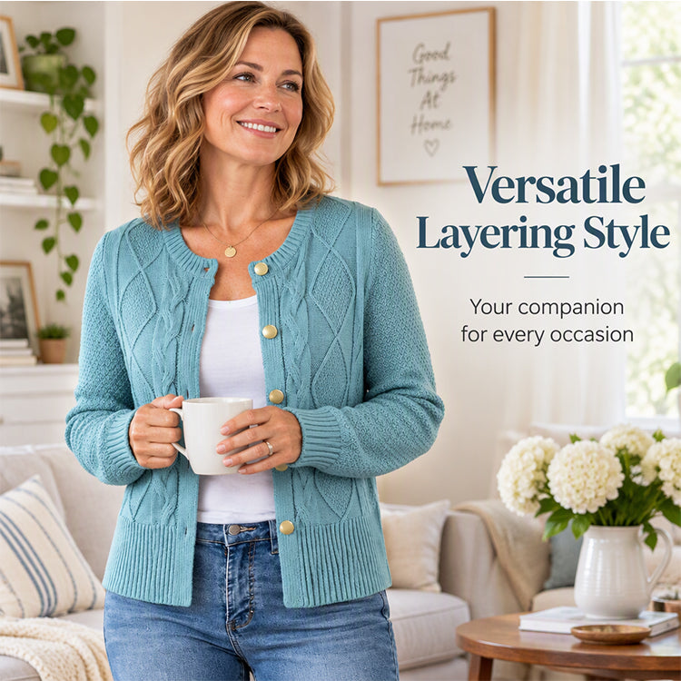 Women's Elegant Textured Cable Knit Cardigan