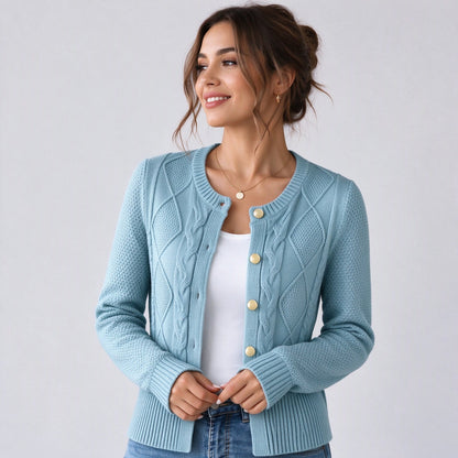 Women's Elegant Textured Cable Knit Cardigan
