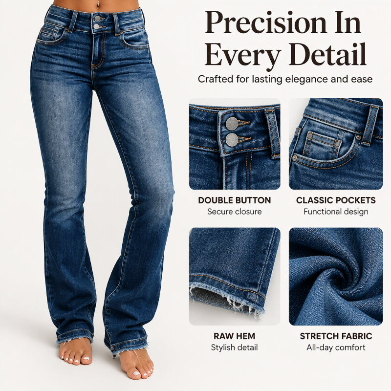 👖 Women's Double-Button High-Waisted Bootcut Jeans ✨ – 50% OFF | 30-Day Money-Back Guarantee