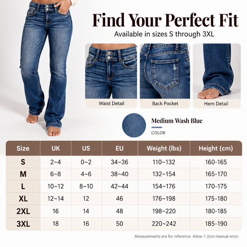 👖 Women's Double-Button High-Waisted Bootcut Jeans ✨ – 50% OFF | 30-Day Money-Back Guarantee
