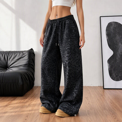 Women's Casual Leopard Print Wide Leg Sweatpants