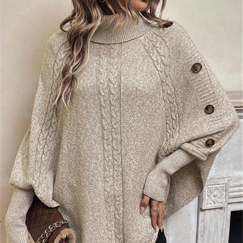 ✨Women's Elegant High-Neck Asymmetrical Hem Cape Sweater