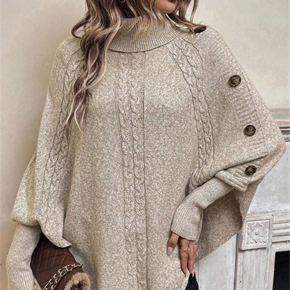 ✨Women's Elegant High-Neck Asymmetrical Hem Cape Sweater