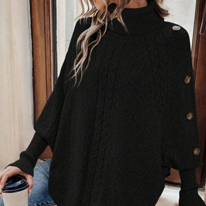 ✨Women's Elegant High-Neck Asymmetrical Hem Cape Sweater