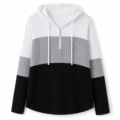Women Plus Size Color Block Half Zip Drawstring Hooded Sweatshirt