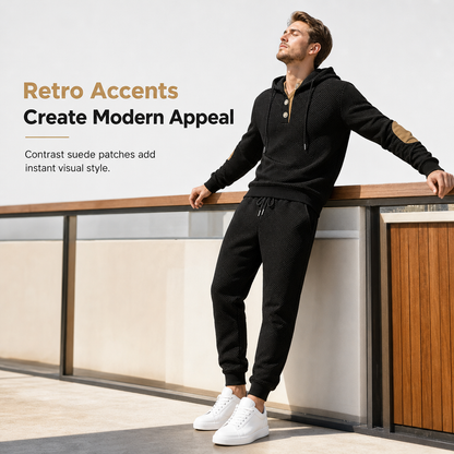 Men's 2 Piece Jacquard Hoodie Set Autumn Winter Casual Hooded Sweatshirt and Sweatpants Tracksuit