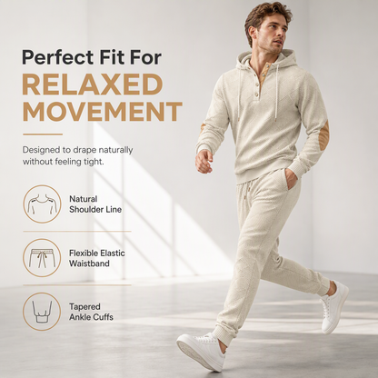 Men's 2 Piece Jacquard Hoodie Set Autumn Winter Casual Hooded Sweatshirt and Sweatpants Tracksuit