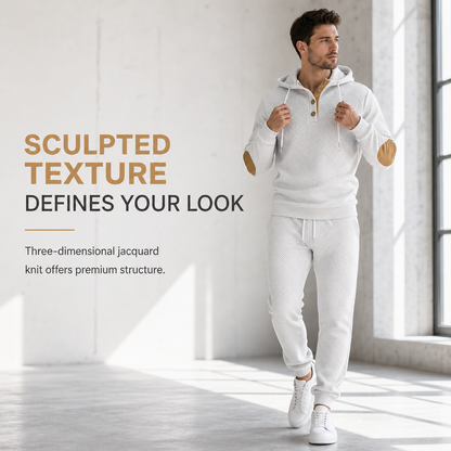 Men's 2 Piece Jacquard Hoodie Set Autumn Winter Casual Hooded Sweatshirt and Sweatpants Tracksuit