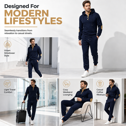 Men's 2 Piece Jacquard Hoodie Set Autumn Winter Casual Hooded Sweatshirt and Sweatpants Tracksuit