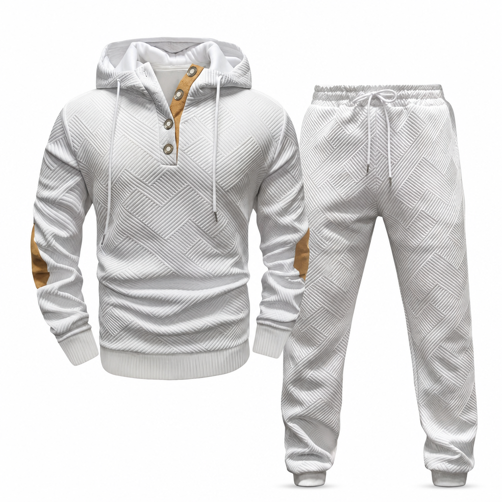 Men's 2 Piece Jacquard Hoodie Set Autumn Winter Casual Hooded Sweatshirt and Sweatpants Tracksuit
