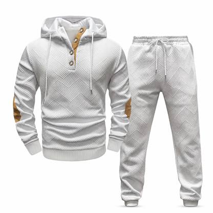 Men's 2 Piece Jacquard Hoodie Set Autumn Winter Casual Hooded Sweatshirt and Sweatpants Tracksuit