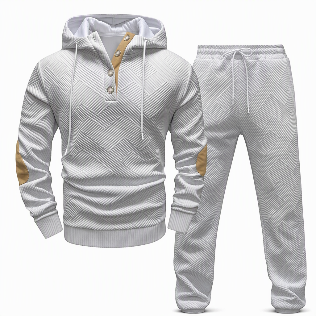 Men's 2 Piece Jacquard Hoodie Set Autumn Winter Casual Hooded Sweatshirt and Sweatpants Tracksuit