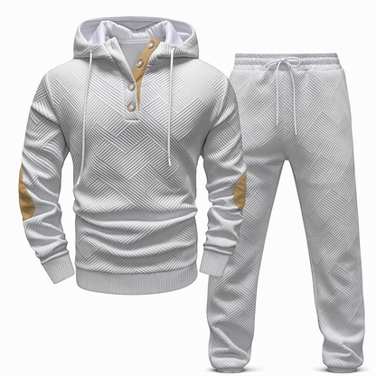 Men's 2 Piece Jacquard Hoodie Set Autumn Winter Casual Hooded Sweatshirt and Sweatpants Tracksuit