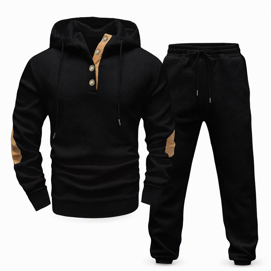 Men's 2 Piece Jacquard Hoodie Set Autumn Winter Casual Hooded Sweatshirt and Sweatpants Tracksuit