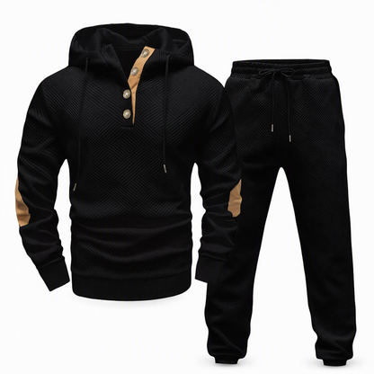 Men's 2 Piece Jacquard Hoodie Set Autumn Winter Casual Hooded Sweatshirt and Sweatpants Tracksuit
