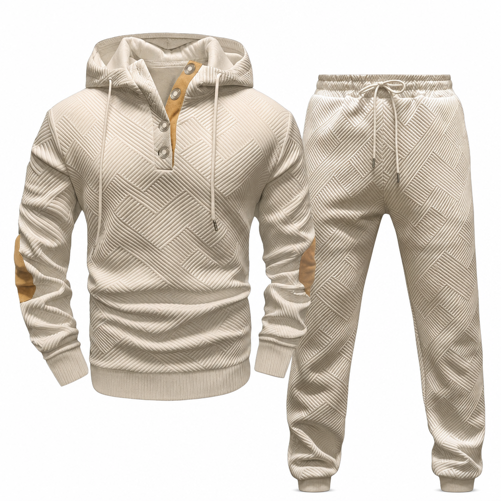 Men's 2 Piece Jacquard Hoodie Set Autumn Winter Casual Hooded Sweatshirt and Sweatpants Tracksuit