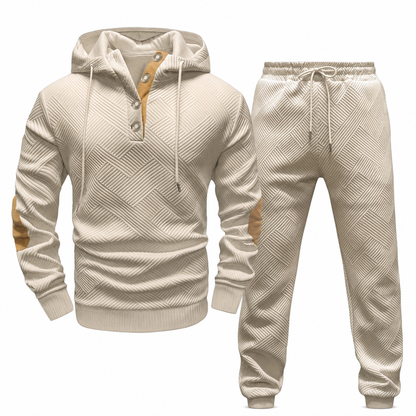 Men's 2 Piece Jacquard Hoodie Set Autumn Winter Casual Hooded Sweatshirt and Sweatpants Tracksuit