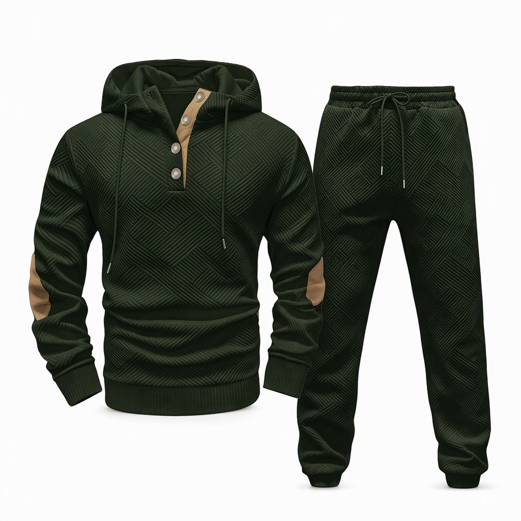 Men's 2 Piece Jacquard Hoodie Set Autumn Winter Casual Hooded Sweatshirt and Sweatpants Tracksuit