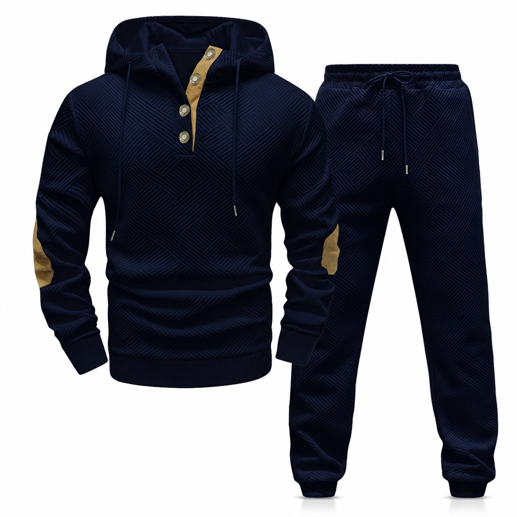 Men's 2 Piece Jacquard Hoodie Set Autumn Winter Casual Hooded Sweatshirt and Sweatpants Tracksuit