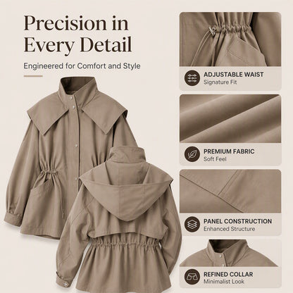Women's Chic Drawstring Waist Hooded Jacket