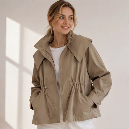 Women's Chic Drawstring Waist Hooded Jacket
