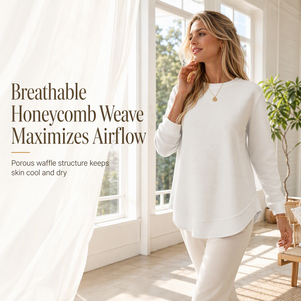 Women's Casual Loose Waffle Knit Top