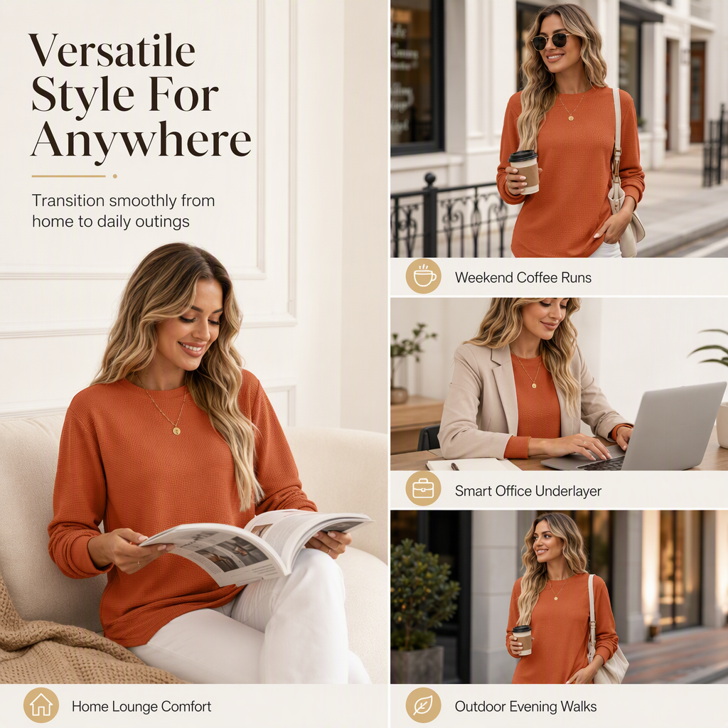 Women's Casual Loose Waffle Knit Top
