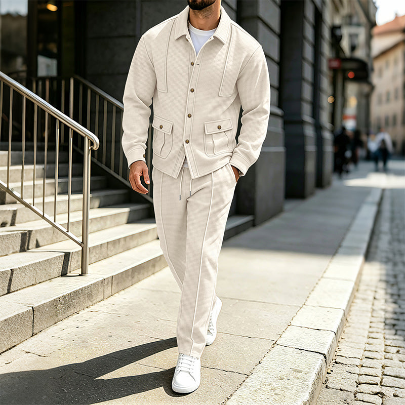 Men's Waffle Knit Cardigan Jacket & Pants Set