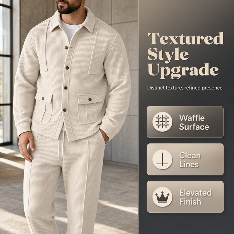 Men's Waffle Knit Cardigan Jacket & Pants Set