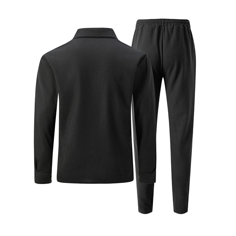 Men's Waffle Knit Cardigan Jacket & Pants Set