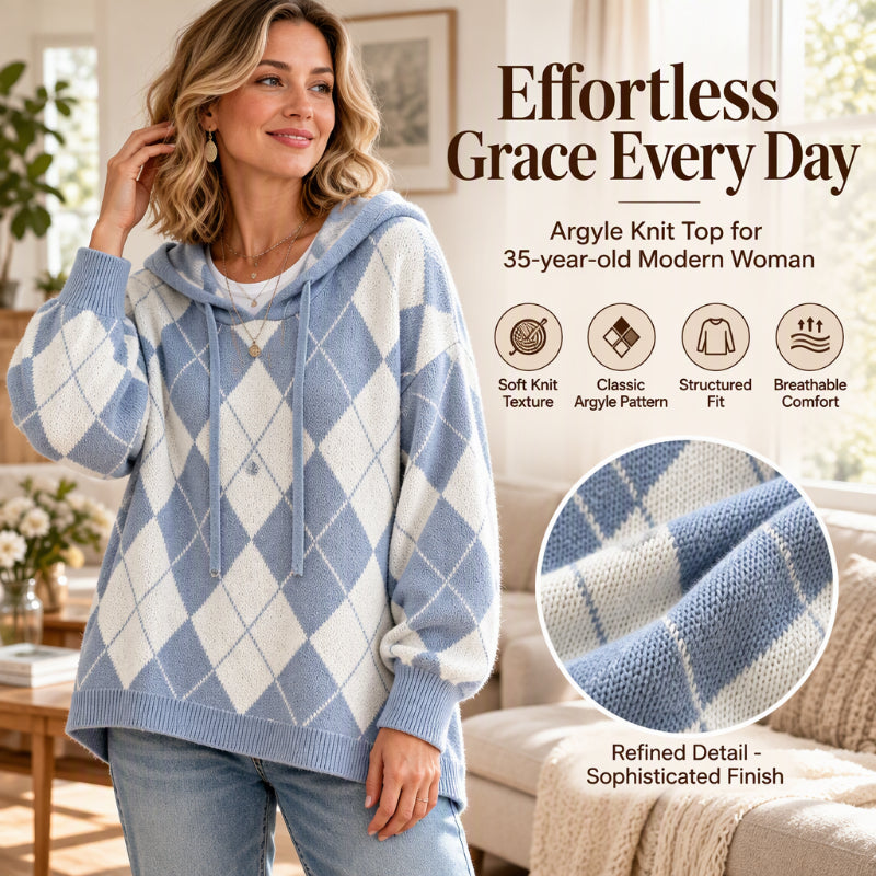 Women's Casual Argyle Hooded Sweater
