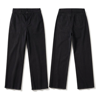 Women's Casual Utility Cropped Pants with Raw Frayed Hem and Deep Patch Pockets