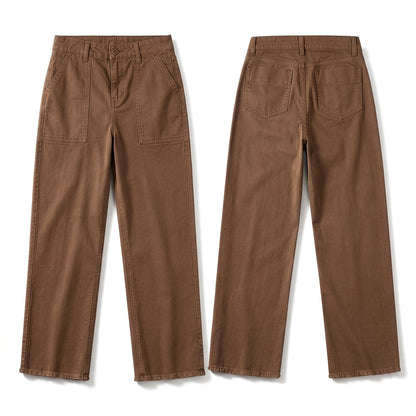 Women's Casual Utility Cropped Pants with Raw Frayed Hem and Deep Patch Pockets