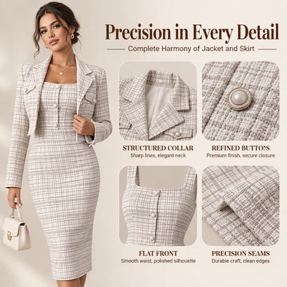 🎀 Elegant Cropped Jacket & Slim Dress Set – Feminine Fit & Versatile Styling