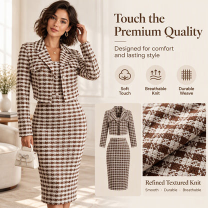 🎀 Elegant Cropped Jacket & Slim Dress Set – Feminine Fit & Versatile Styling