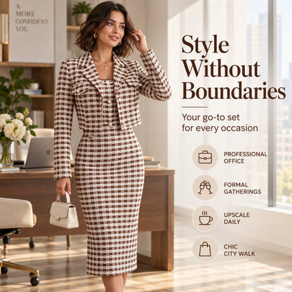 🎀 Elegant Cropped Jacket & Slim Dress Set – Feminine Fit & Versatile Styling