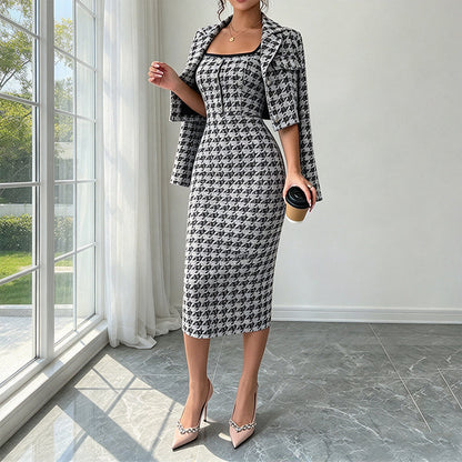 🎀 Elegant Cropped Jacket & Slim Dress Set – Feminine Fit & Versatile Styling